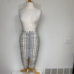Abercrombie & Fitch Blue Cream 100% Cotton Stripe Soft Gauze Midi Skirt Size 2